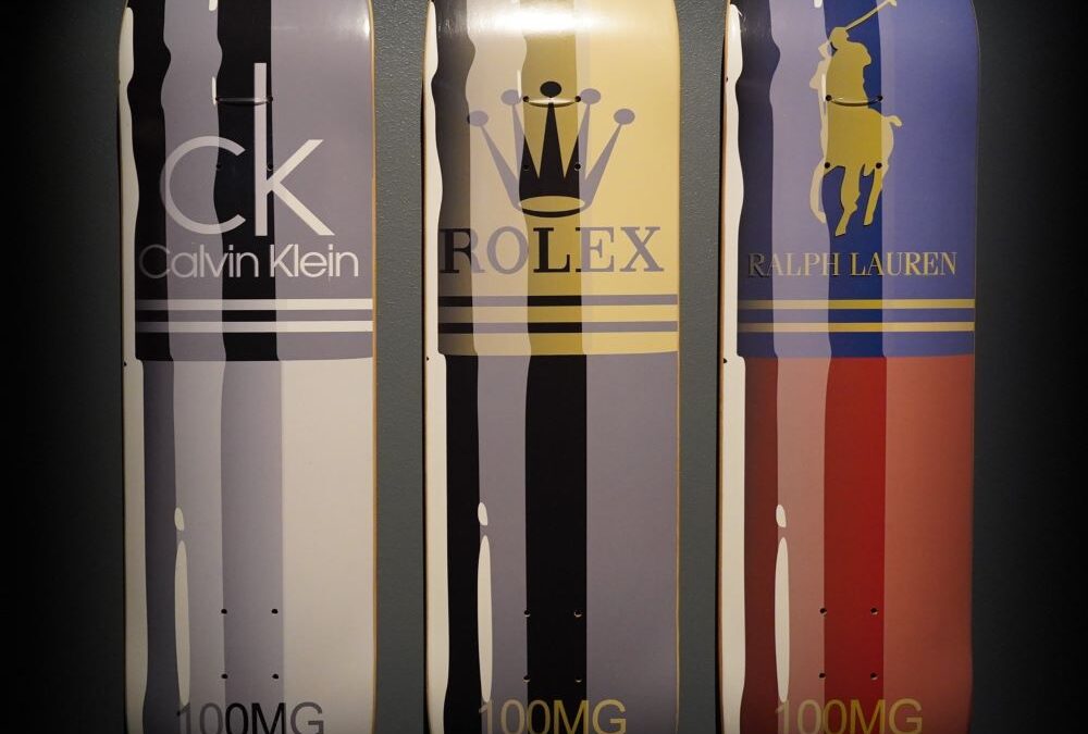 Ralph Lauren, Calvin Klein, and Rolex Skateboard Decks